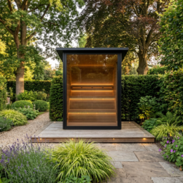 Hekla Traditional Mini Cabin Outdoor Sauna For Sale | Chevron Pools and Spas