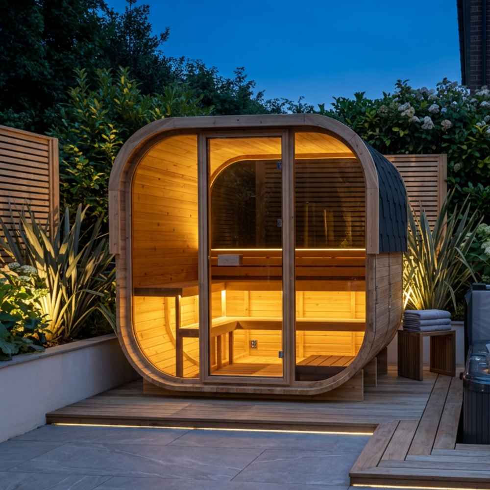 Hekla Traditional Cube 210 Outdoor Sauna For Sale | Chevron Pools and Spas